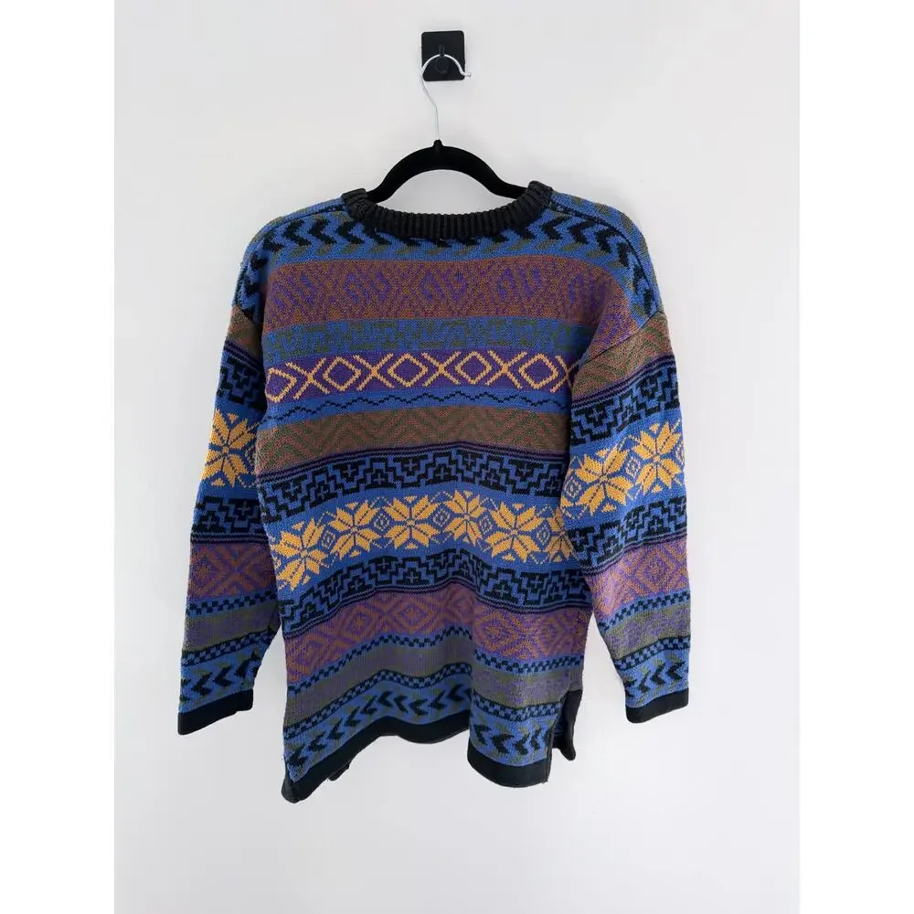 Rafaella Men’s Multicolor Geometric Ski Crewneck Sweater 100% Cotton-Size M